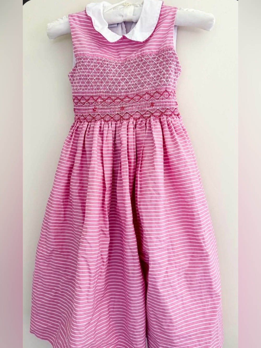 Vintage Viva La Fete Dress- Pink Smocked Peter Pan Collar Girls' Dress